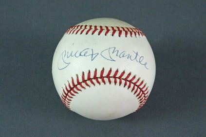 SIGNED MICKEY MANTLE BASEBALL & NY GIANTS EPHEMERA