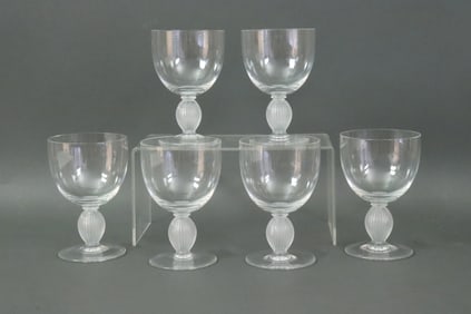 SET OF (6) LALIQUE LANGEAIS WATER GOBLETS