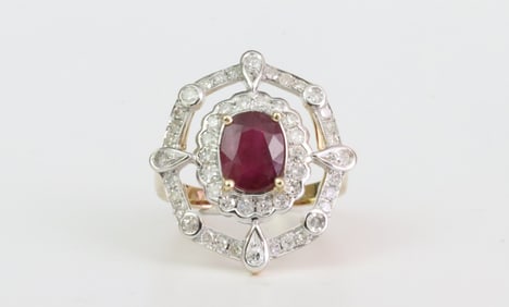 14K RUBY & DIAMOND FANCY RING
