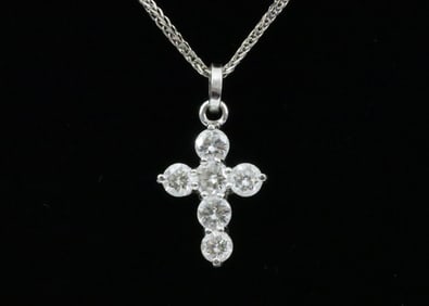 18K DIAMOND CROSS PENDANT ON 14K CHAIN