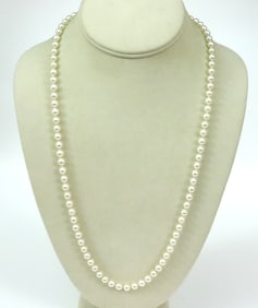 MATINEE LENGTH PEARL NECKLACE WITH 14K CLASP