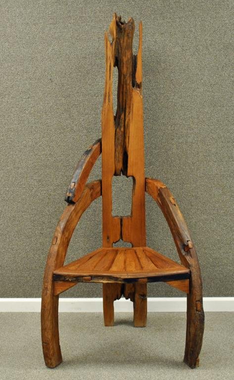 ADIRONDACK HIGH-BACK ARM CHAIR: 65x28x25in. Purchased in the Adirondacks, upstate New York, in the 1970's.