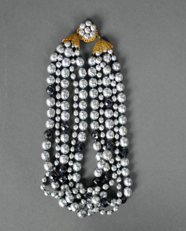 MIRIAM HASKELL BAROQUE FAUX PEARL NECKLACE: 4-strand, signed on clasp, 17in.