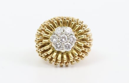 14K DIAMOND STYLIZED CHRYSANTHEMUM RING