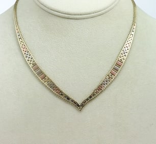 14K TRICOLOR CHEVRON NECKLACE