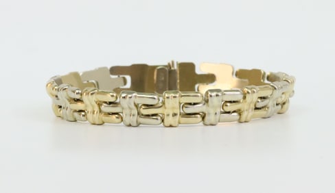 ITALIAN 14K BICOLOR GEOMETRIC LINK BRACELET