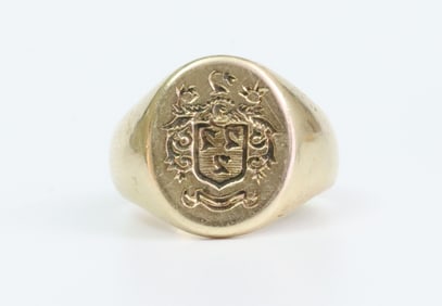 14K COAT OF ARMS SIGNET RING