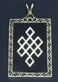 LARGE 14K GOLD MOUNTED ONYX PENDANT