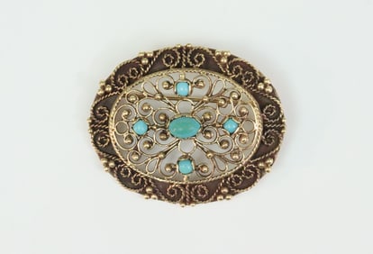 14K TURQUOISE FILIGREE PIN PENDANT