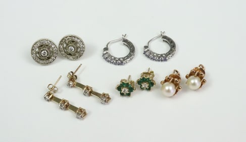 (5) PAIRS GOLD EARRINGS, MOST 14K
