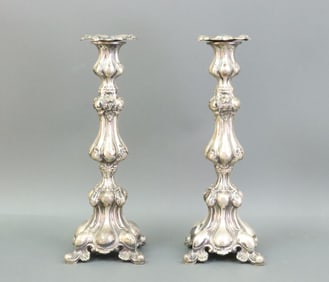 PAIR STERLING HAZORFIM SHABBAT CANDLESTICKS