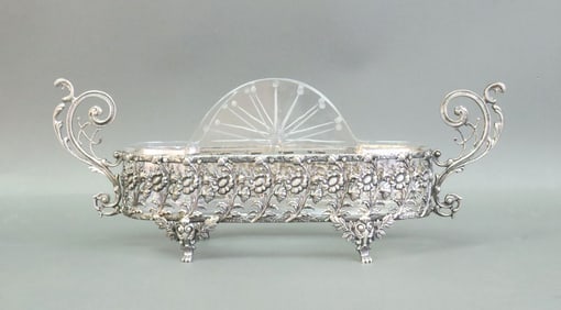 STERLING GLASS LINED BISCUIT OR CRACKER BOWL