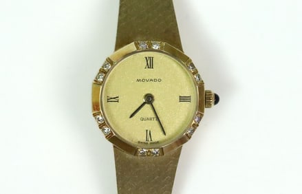 LADIES MOVADO 14K DIAMOND BRACELET WATCH