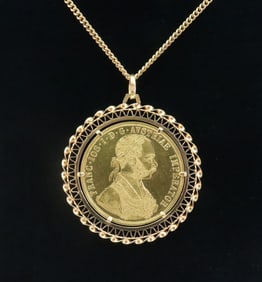 1915 AUSTRIAN 4 DUCAT GOLD COIN PENDANT ON CHAIN
