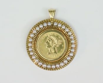 1899-S $5 LIBERTY HEAD GOLD COIN PENDANT