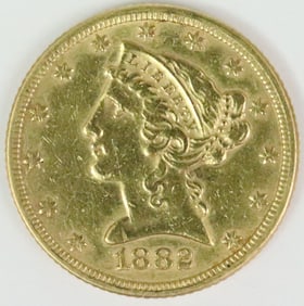 1882 $5 LIBERTY HEAD GOLD COIN