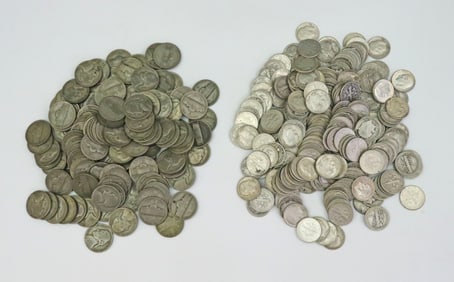 (381) US SILVER DIMES & WAR TIME NICKELS
