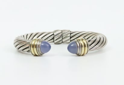 DAVID YURMAN 925 / 14K CHALCEDONY CUFF BRACELET