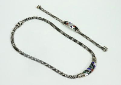 ASCH GROSSBARDT 925 / 18K (2) PIECE MULTI-GEM SET