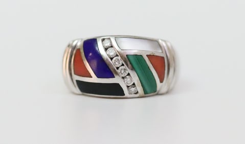 ASCH GROSSBARDT 14K MULTI-GEM WIDE BAND RING