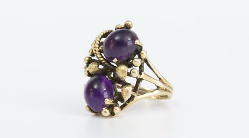 14K AMETHYST CABOCHON FANCY RING SIGNED VAN GOGH