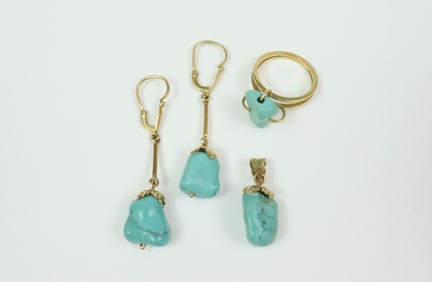 VINTAGE 18K TURQUOISE NUGGET PARURE