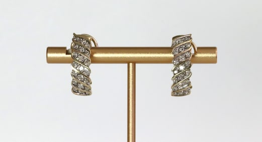 PAIR DIAMOND HALF HOOP EARRINGS