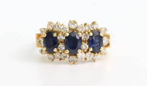18K TRIPLE SAPPHIRE & DIAMOND RING