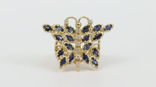 14K SAPPHIRE & DIAMOND BUTTERFLY RING