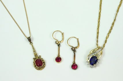 (2) PENDANT NECKLACES AND A PAIR OF EARRINGS