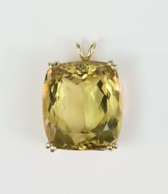 LARGE 14K GOLD MOUNTED CITRINE PENDANT
