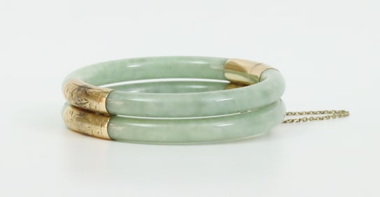 CHINESE DOUBLE JADE HINGED BANGLE BRACELET
