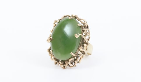 LARGE 10K NEPHRITE JADE DINNER RING