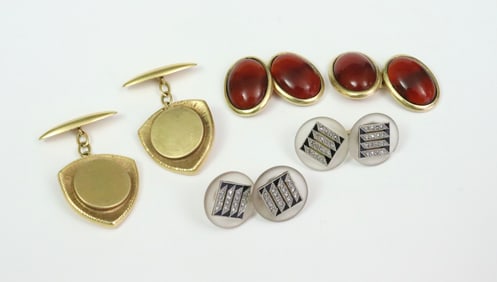 (3) PAIRS GOLD CHAIN LINK CUFFLINKS