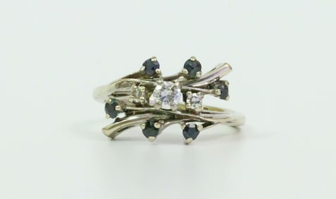 14K DIAMOND & SAPPHIRE BYPASS RING