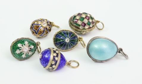 (6) SILVER & ENAMEL EGG CHARMS