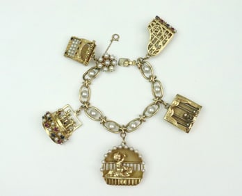 14K CHARM BRACELET WITH (5) 14K LARGE CHARMS