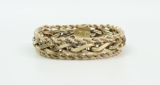 14K BRUSHED GOLD BRAIDED LINK BRACELET