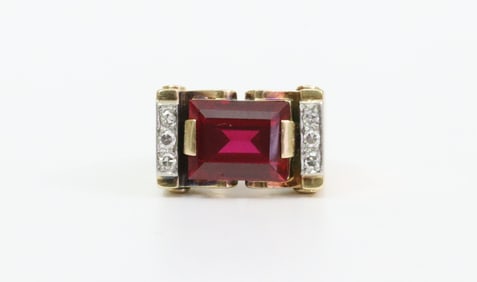 18K ART DECO RUBY & DIAMOND RING