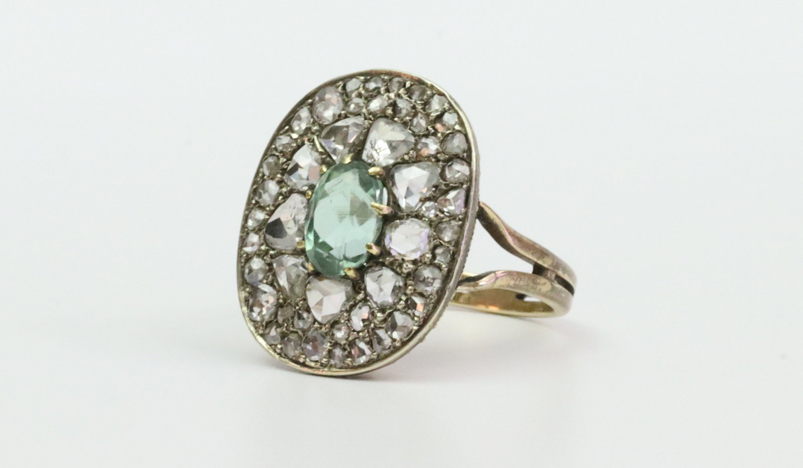 ANTIQUE 14K TOURMALINE & DIAMOND SILVER-TOP RING (1 of 4)