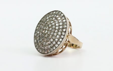 ANTIQUE 14K DIAMOND SILVER-TOP RING