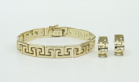 14K GREEK KEY BRACELET & EARRING SET