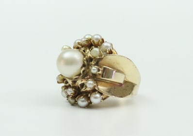 RETRO 14K CULTURED PEARL CLUSTER RING
