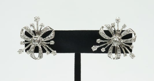 PAIR 14K DIAMOND RIBBON FORM SCREW BACK EARRINGS