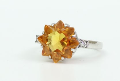 3610114K RETRO FLOWER CUT SPESSARTITE GARNET RING