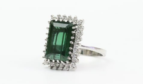 18K TOURMALINE & DIAMOND HALO RING