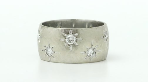 14K WIDE BAND RING WITH DIAMONDS