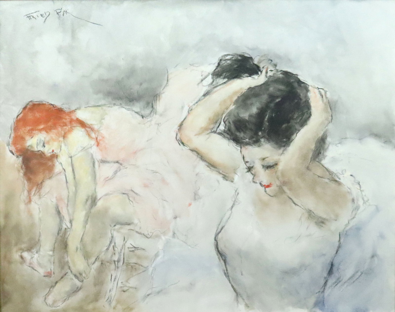 PAL FRIED (New York / Hungary, 1893-1976): depicting two ballerinas, oil on canvas, signed 'Fried Pal' (upper left), UV clean, 24x30in., overall framed 31x37in. (frame with minor rubs and losses), Opening Bid $400