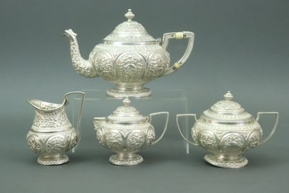 (4) PIECE REPOUSSE SILVER TEA SERVICE