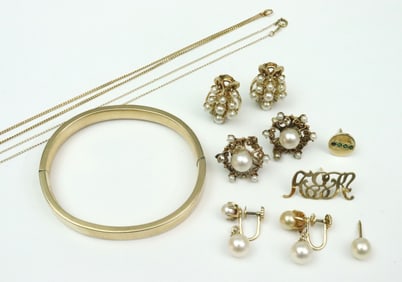 (8) 14K JEWELRIES AND A GF BANGLE, SOME AS-1S